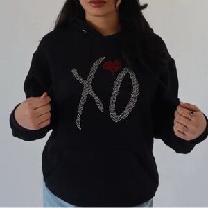 XO The Weeknd rhinestone pullover hoodie